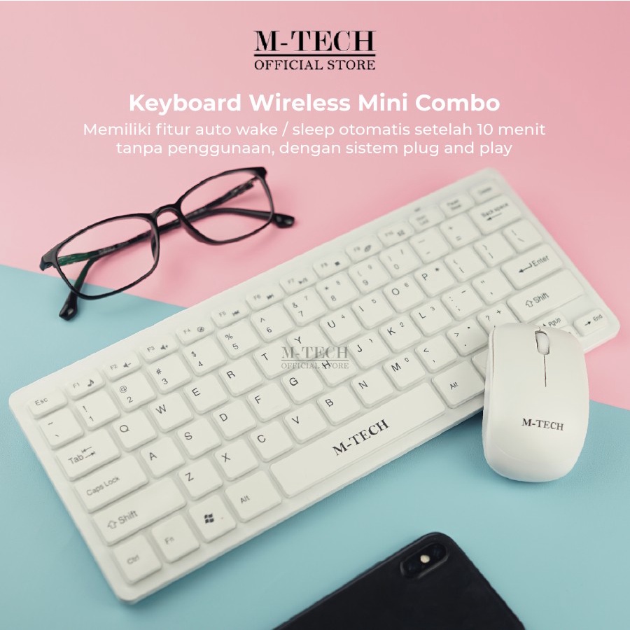 Paket Keyboard Mini Slim Wireless Mouse MTech STK-03 M-Tech STK03 Original