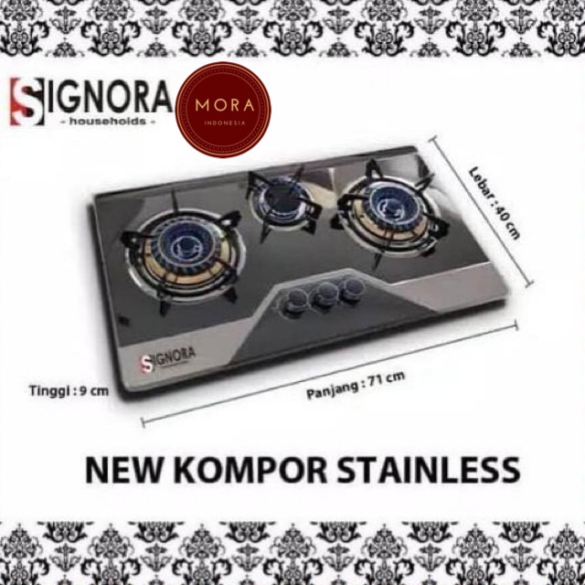 Signora Kompor Stainless New Grand | 3 burner Stove kompor gas tanam atau diatas meja