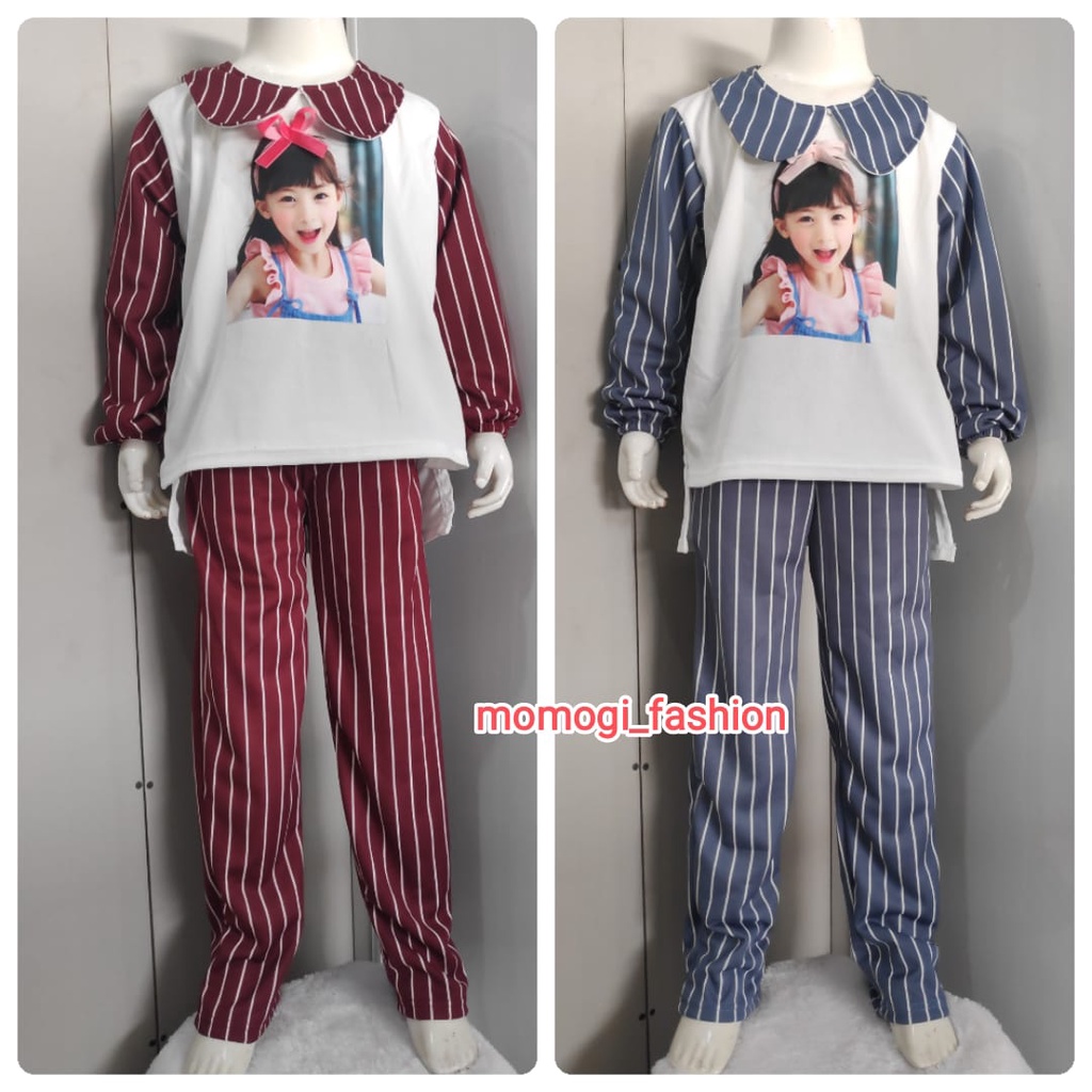 MOMOGI-SETELAN ANAK OVERSIZE KOREAN STYLE / SETCEL VIRAL PRINTING DTF /Usia 5-10th