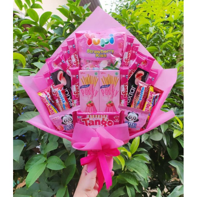 

(B) buket pink YUPI POCKY PREMIUM cantik/paket/bingkisan Snack Ulang Tahun/Ultah/ Wisuda/Kado/Hadiah