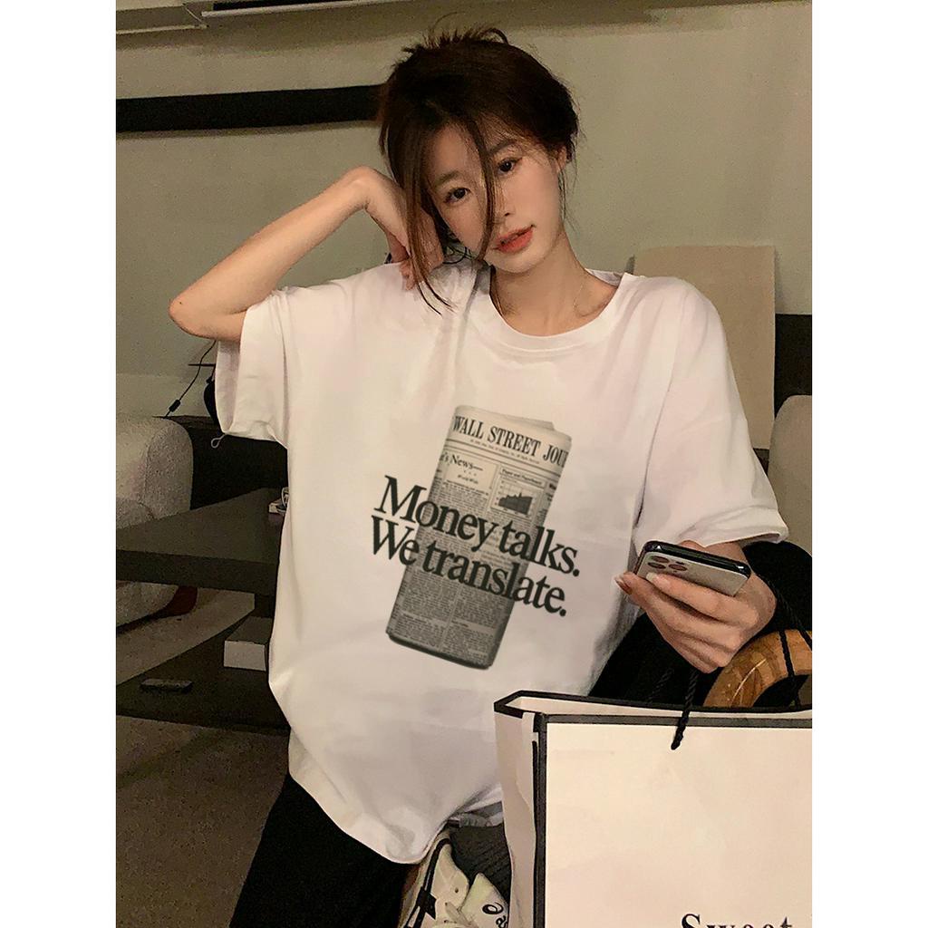 Letter Kaos Puith Atasan Wanita Lengan Pendek Oversize Printed T-shirt Baju Wanita Kekinian Korean Style