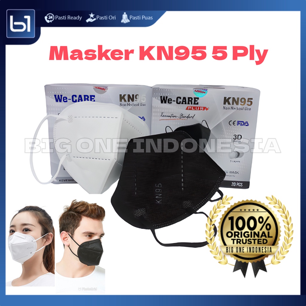 We-Care Premium KN95 5 Ply, Masker Earloop 5ply Black & White, Disposable Mask 5 Layers Emboss Medic