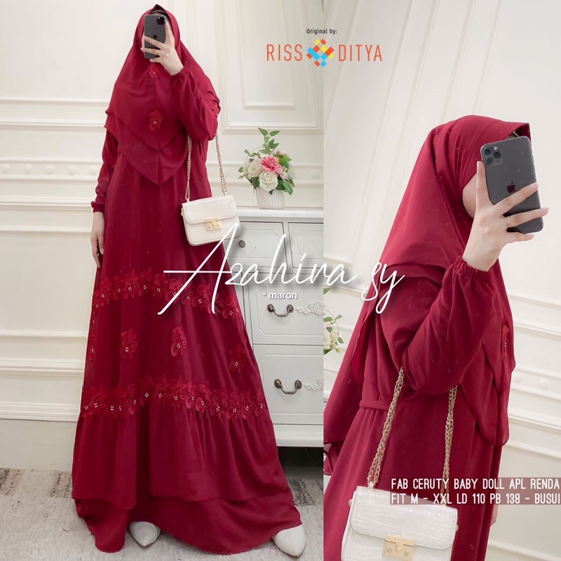 DRESS PESTA - GAMIS SYARI MERAH MAROON - AZAHIRA SYARI BY RSD