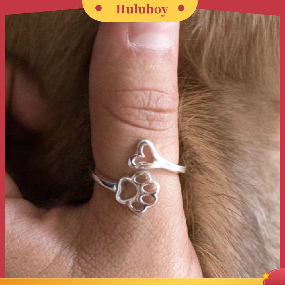 Hu Hu Hu Hu Hu Alat Bantu Pasang Kacamata♡ Cincin Terbuka Adjustable Model Hatitelapak Kaki Anjing Hollow Untuk Wanita Owner