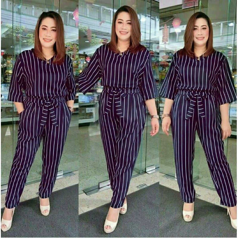 JP JUMBO SELLA JUMPSUIT JUMBO WOLFIS STRIPE JUMPSUIT Jp jumbo sella Fit to xl - xxl LD 108 pjg 130 blkg sleting GL