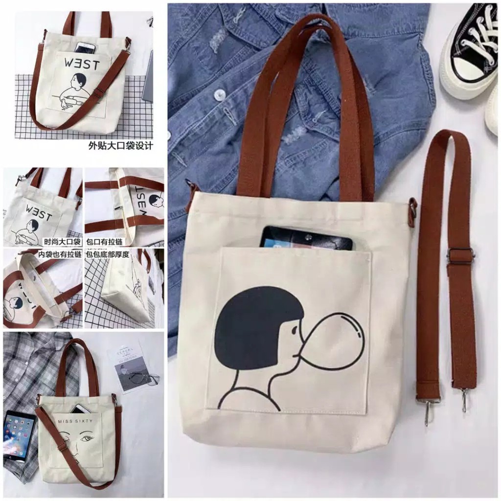 Should Bag - Tas Tote Bag Wanita Terbaru 2021 Kekinian Motif Carakter Fashion Lucu Tas Selempang Wanita Multifungsi Korean Style Murah