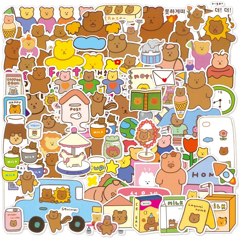 Korea lucu stiker beruang kartun ilustrasi phone case Jurnal bahan stiker Korea ins Jurnal stiker Xi