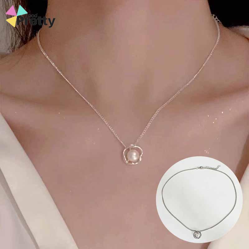 Kalung Rantai Liontin Bunga Mawar Hollow Hias Mutiara Imitasi Mewah Untuk Wanita XIA.ID - PD