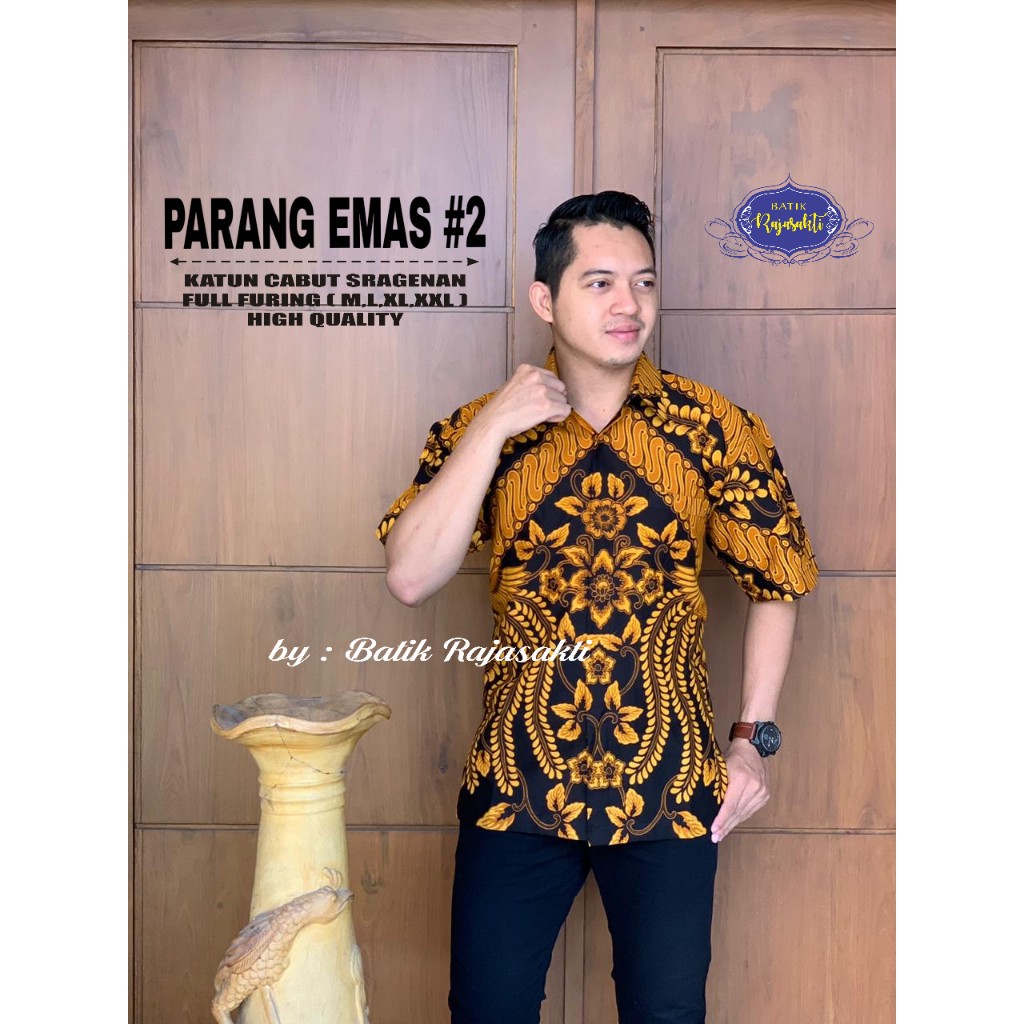 PARANG EMAS RAJASAKTI KEMEJA BATIK SOLO PRIA LENGAN PENDEK LAPIS FURING ATASAN BATIK PREMIUM MODERN KATUN HALUS BAHUWIRYA  BANAMITRA BANAMITRA PUTIH BANGSAWAN BAYU PUTRA BERLIAN BIRU BHARATAYUDA BIMASENA BIRENDRA BIRU INDAH BRAHMAKERTA BRAHMAKERTA MERAH
