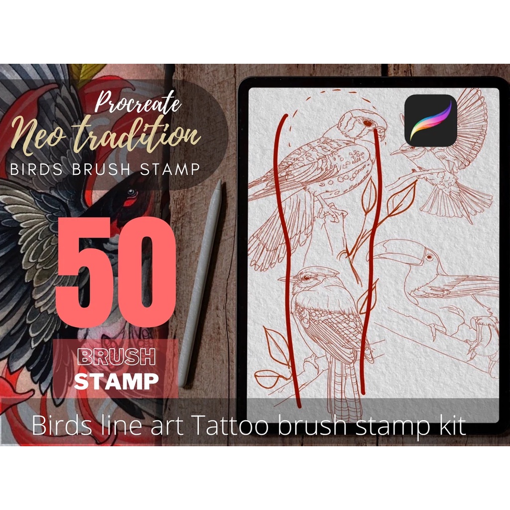 Procreate Brush - Bird Procreate Tattoo Brush Stamp