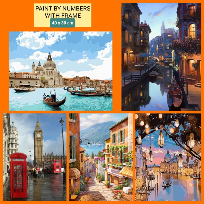 

Paint by number painting kit WITH FRAME 40x30 cm lukisan pemandangan kota Venice city Italy