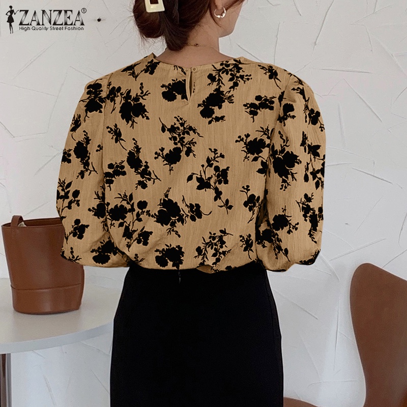 ZANZEA Women Blouse O Neck Full Sleeve Floral Printed Elegant Office OL Vintage Casual Shirt