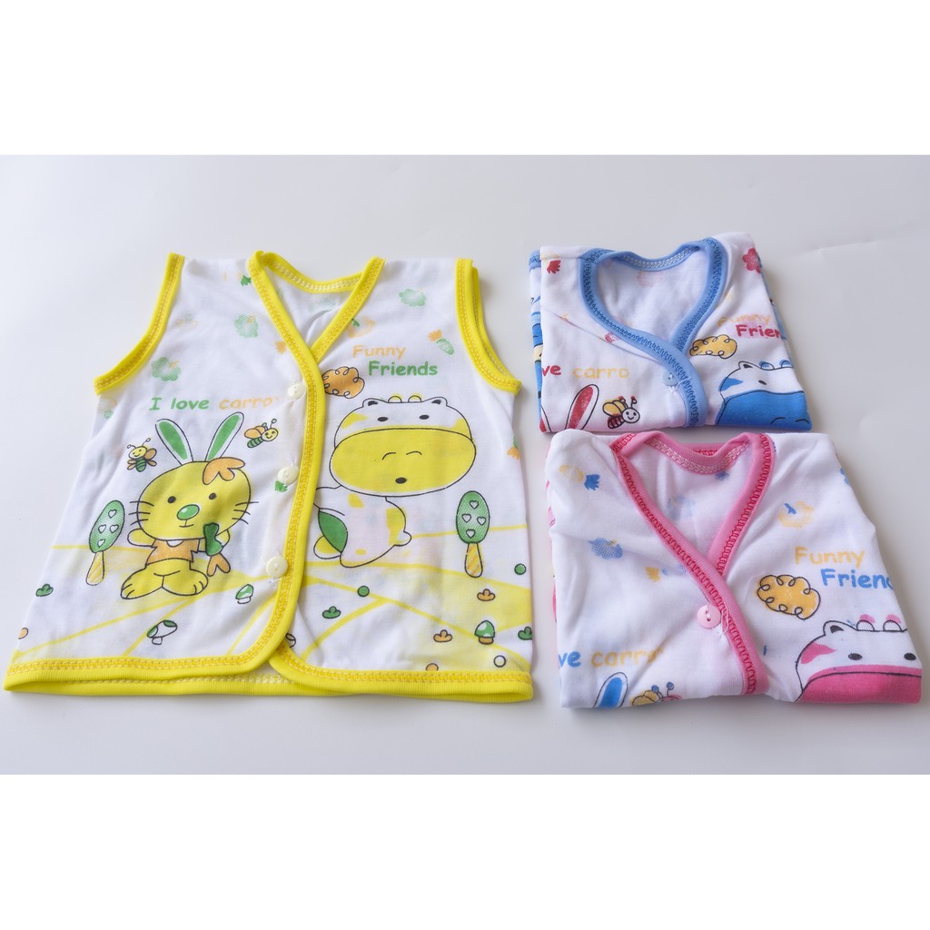 3Pcs Baju Bayi tanpa lengan newborn baju kuntung yukensi