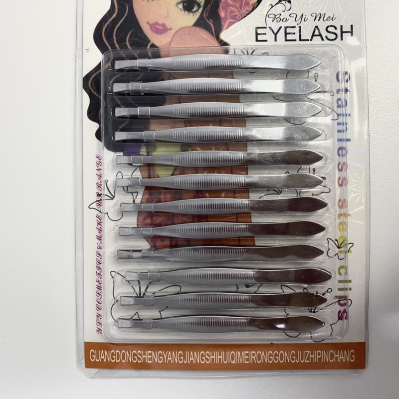 12pcs PINSET SILVER RATA / 1 LUSIN PINSET EYELASH EYE BROW / PENCABUT BULU