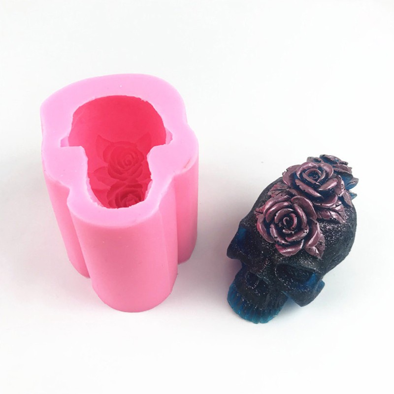 Glitter 3D Rose Skull Epoxy Resin Mold Home Decoration Ornaments Silicone Mould DIY Crafts Candle Casting Mold