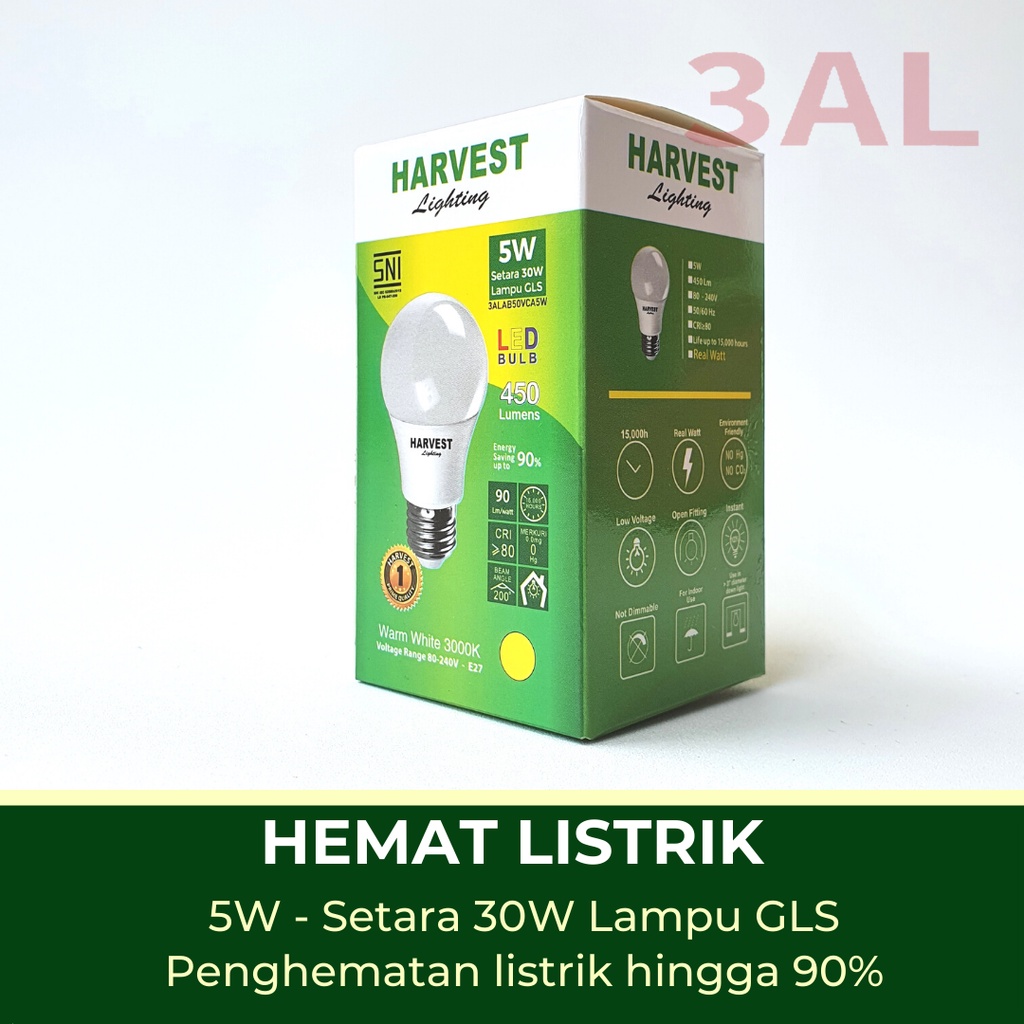 5W - Paket Isi 9 - HARVEST LIGHTING Lampu Bohlam LED A Bulb  5 Watt Lampu Hemat Energi Original Bersertifikasi SNI dan Bergaransi