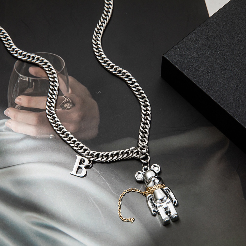 Kalung Rantai Tebal Liontin Huruf B Beruang Gaya punk hip Hop Untuk unisex