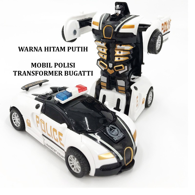 MAINAN MOBIL ROBOT POLISI TRANSFORMER BUGGATI TANPA BATERAI