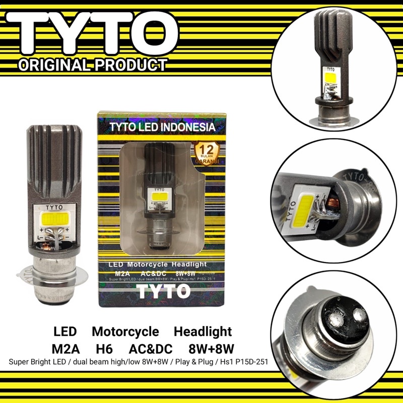 100% ORIGINAL TYTO Lampu LED Depan Headlamp H6 M2A 2 sisi Motor Bebek Matic AC DC TYTO