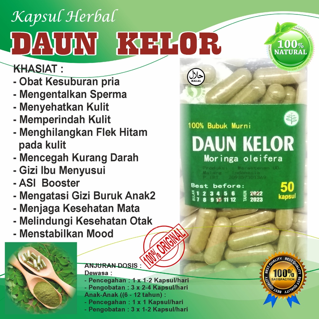 DAUN KELOR 50 KAPSUL / KESUBURAN PRIA PENGENTAL SP*RMA - ASI BOOSTER - ANAK KURANG GIZI