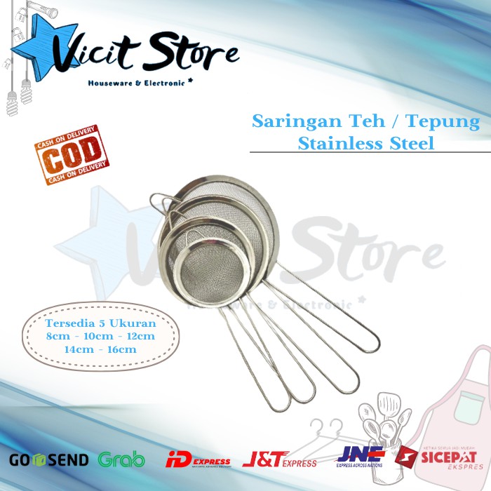 Saringan Teh / Tepung Stainless Ukuran 8cm / 10cm / 12cm / 14cm / 16cm