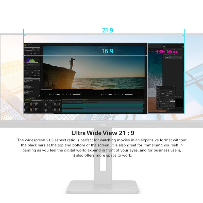 AOC U34P2C UltraWide IPS Monitor with USB-C (34&quot;/IPS/4ms/75hz/WQHD)