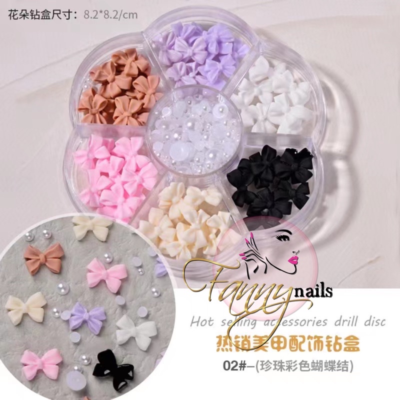 HIASAN PITA SMALL NAIL BOW RESIN 3D PITA NAILART RESIN MIX COLOR PEARL NAILART CHARMS GOLD HARDWARE