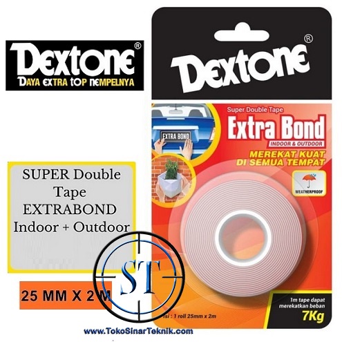 Double Tip Kuat Double Tape 1 Roll 25 mm x 2 Meter Extra Bond Lem Dextone Tahan Cuaca Outdoor Maupun Indoor 25mmx2m