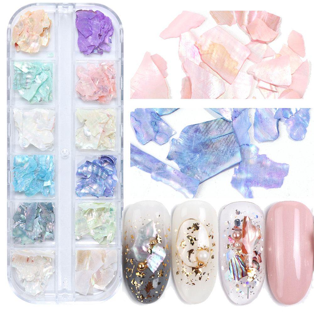 Solighter 1case Shell Kuku Serpihan Wanita Kecantikan Manicure Decor Nail Sequin 3D Stiker Tidak Teratur Paillette