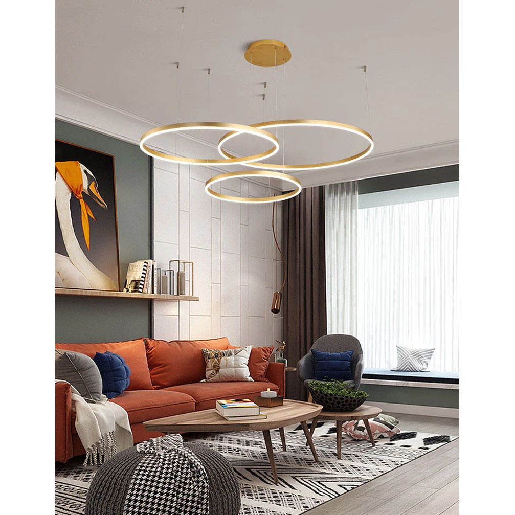 Lampu LED Plafon Modern Ceiling Light 3 Ring 90 W Tri-color - M235 - Golden