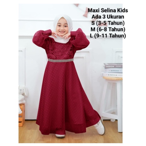 Gamis Anak Perempuan Terbaru Maxi Selina Kids 3-11 Tahun Matt Brokat Import Good Quality