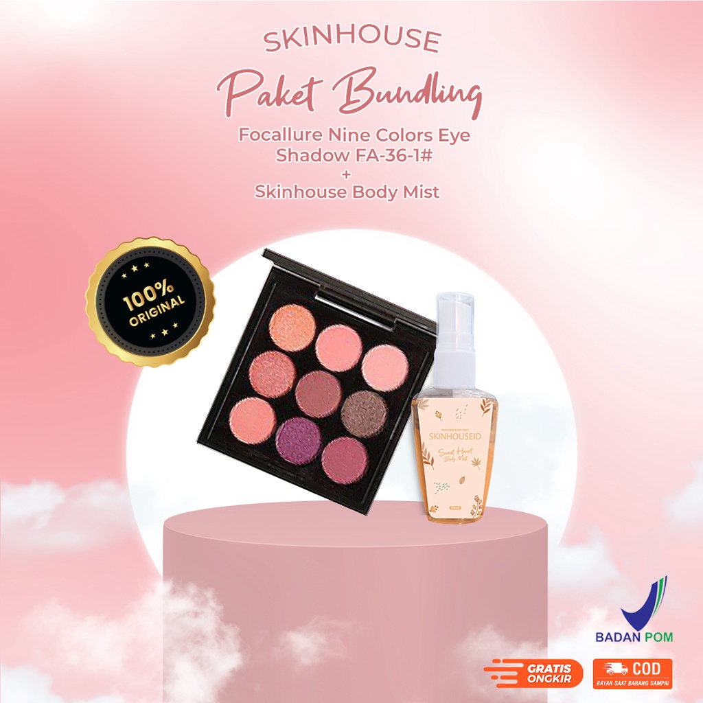 [ SKINHOUSEID ] PAKET BUNDLING FOCALLURE NINE COLORS EYESHADOW / BODY MIST SKINHOUSEID 55 ML