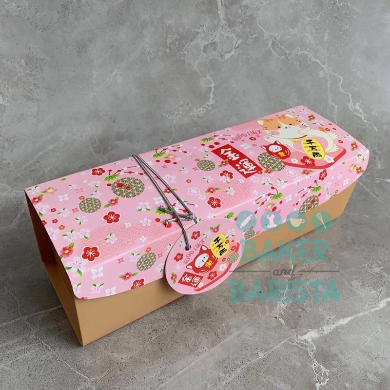 Box imlek SUNWAY bolu gulung / kotak cake roll box kue imlek PINK