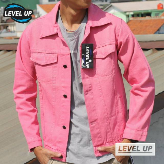 JAKET DENIM JEANS WARNA PRIA WANITA UNISEX OVERSIZE - COKLAT PINK KUNING ORANGE BIRU TOSKA