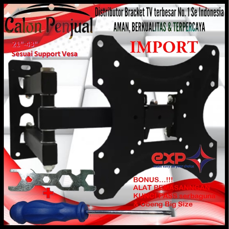 Bracket TV PANASONIC 14 s/d 43 inch 6 ARAH FULL BESI SUPER KOKOH GARANSI 100% ORI
