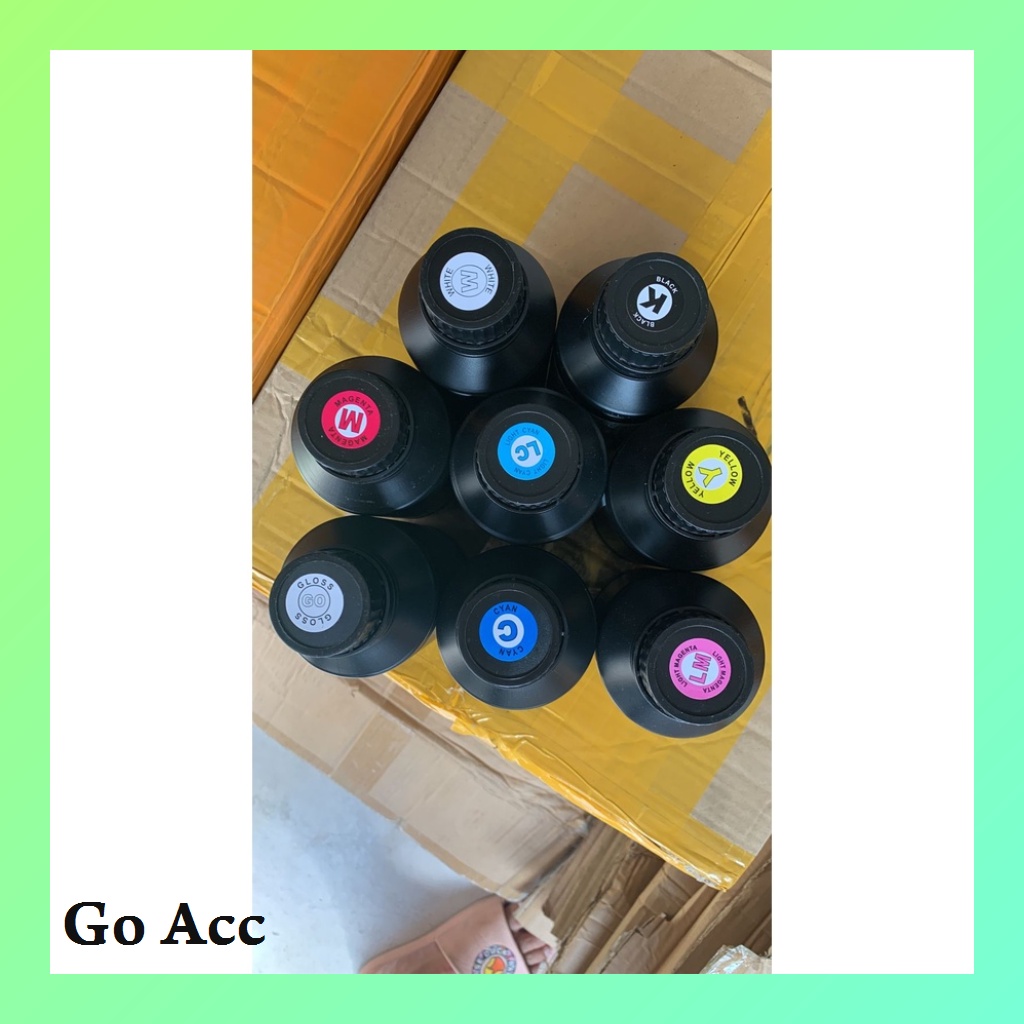 Tinta Cina Printer UV warna warni magenta black white cyan gloss yellow light