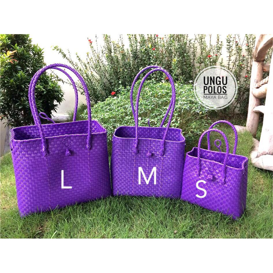 Tas Anyaman Plastik  / Tas Pasar / Tas Jinjing Ungu Polos