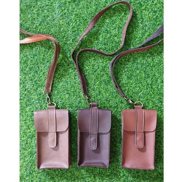 Tas HP Tas Kulit Handphone Phone Bag belakangnya Dompet ada Gantungan ke Leher Asli Kulit