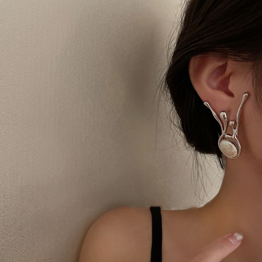 Anting Stud Desain Geometris Aksen Mutiara Air Tawar Warna-Warni Gaya Korea Untuk Wanita