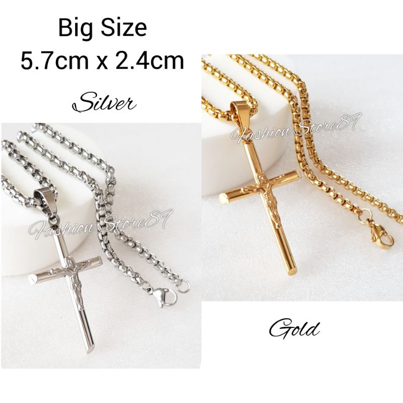 Kalung Salib Jesus Big size Titanium impor Fashion Rohani Salib Jesus Titanium Premium gold silver Pria Wanita Antikarat