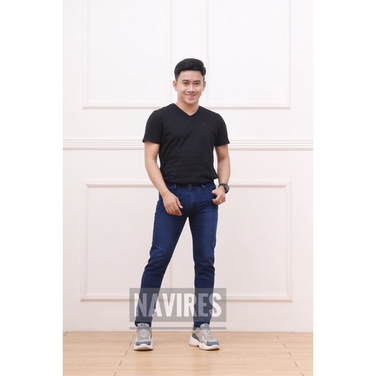 Celana jeans pria panjang slim fit skiny hitam pensil reguler jumbo