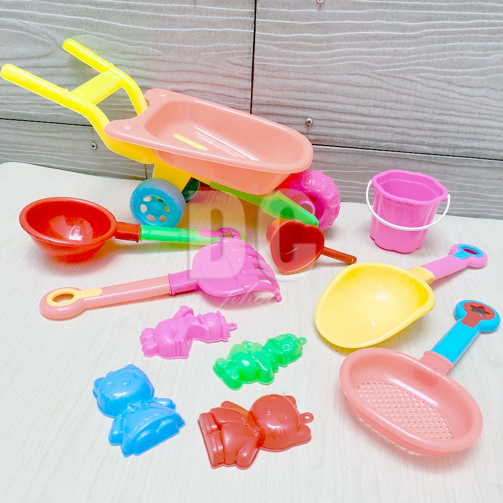 Gerobak Pantai PANJANG 39CM Warna RANDOM Mainan Ember Pasir Cetakan Sekop Gayung