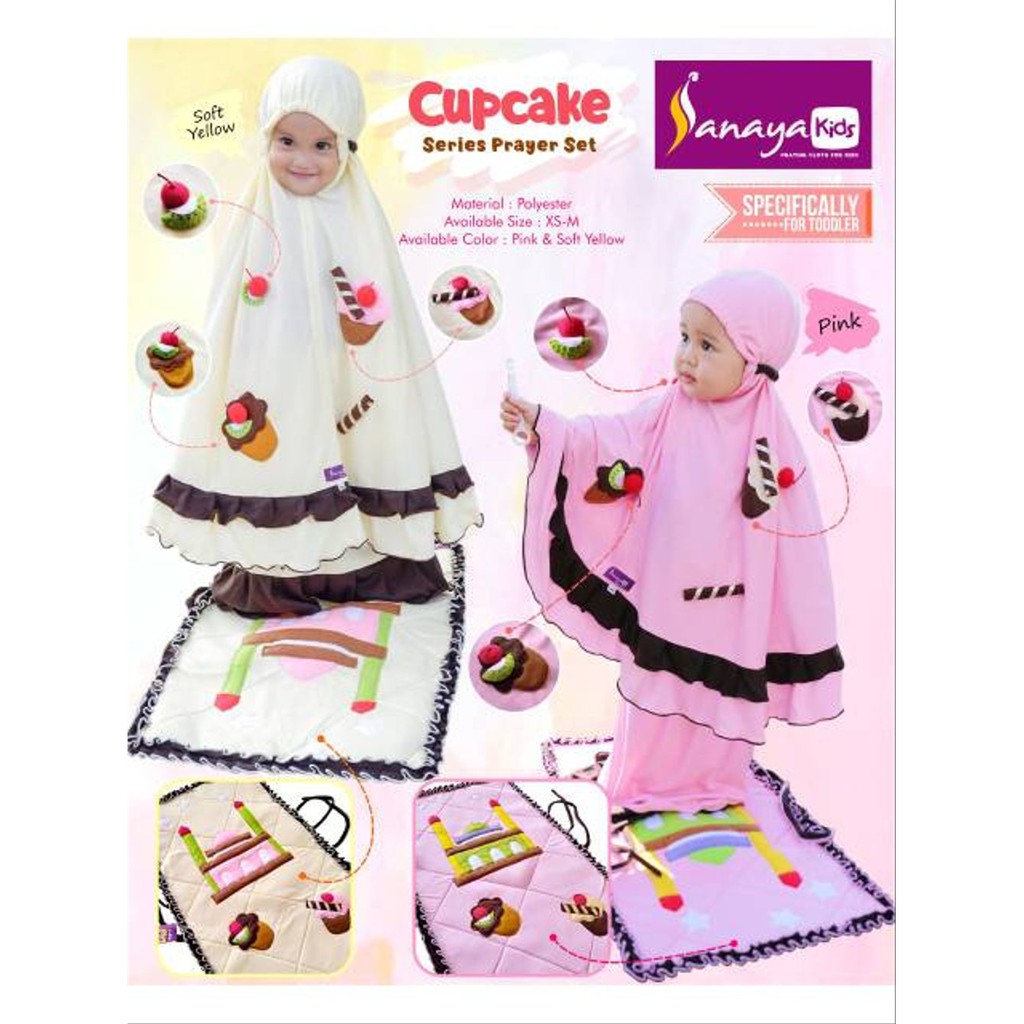 Mukena Anak - Mukena Anak 2 tahun / Mukena Anak 2 Tahun Set Sajadah CUPCAKE Lucu