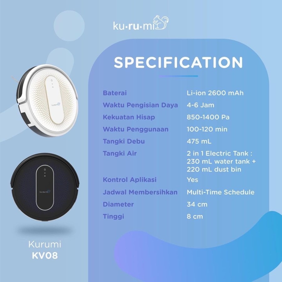 Kurumi KV 08 Vacuum Cleaner Mopping with Vacuum (Robot Vacuum Cleaner)