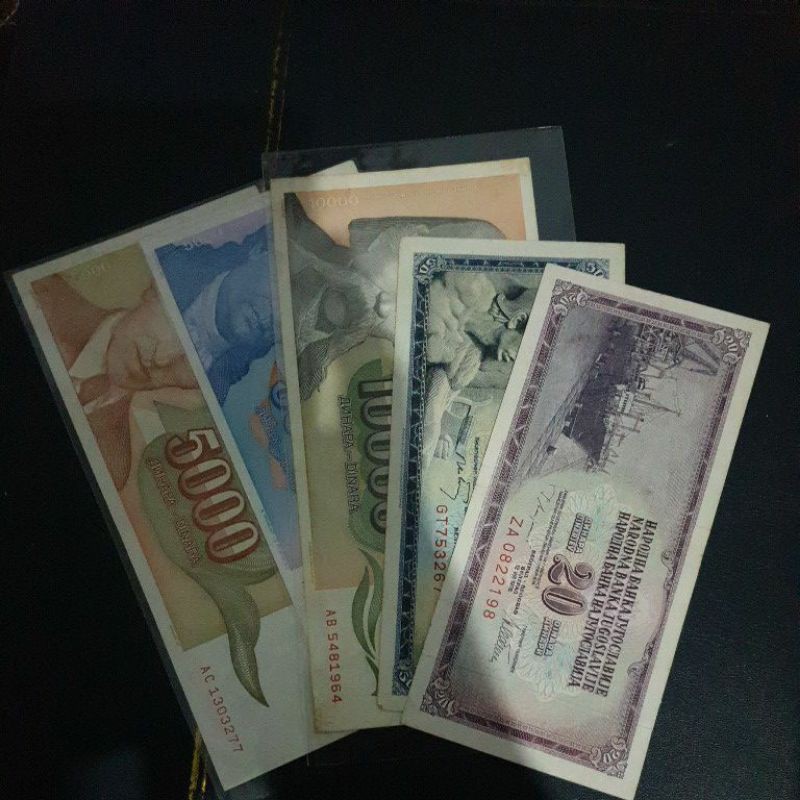5 lembar uang asing yugoslavia campur