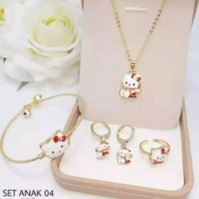 Perhiasan set hello kitty cat anak anak gold