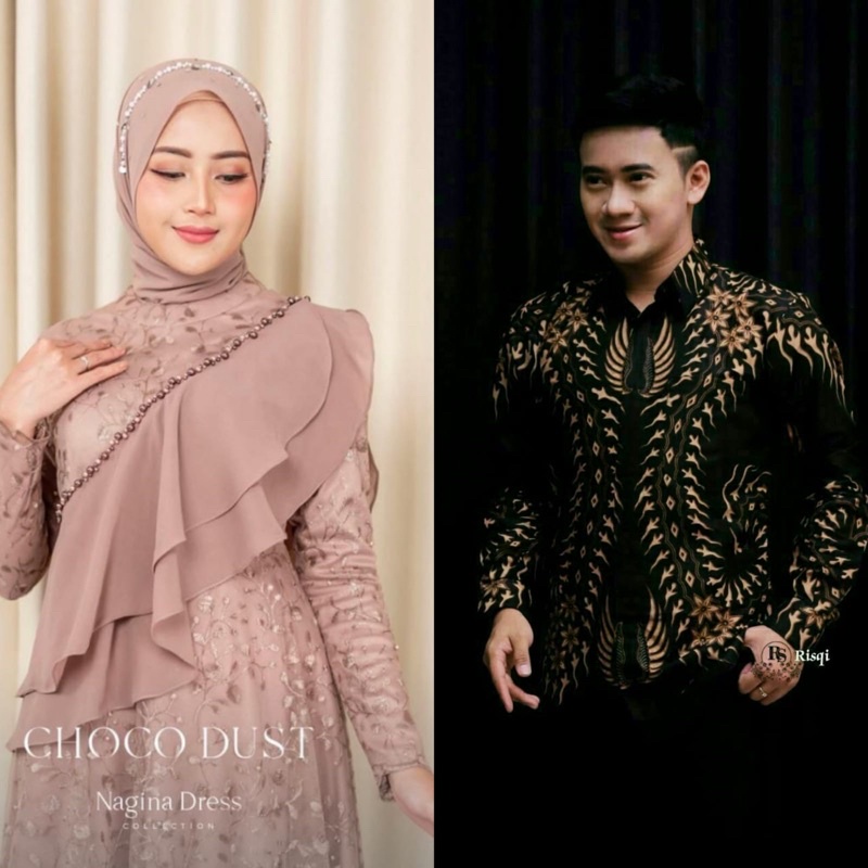 Couple Gamis Brokat Nagina Dress 10 Look dan Kemeja Batik pria Ada Jumbo