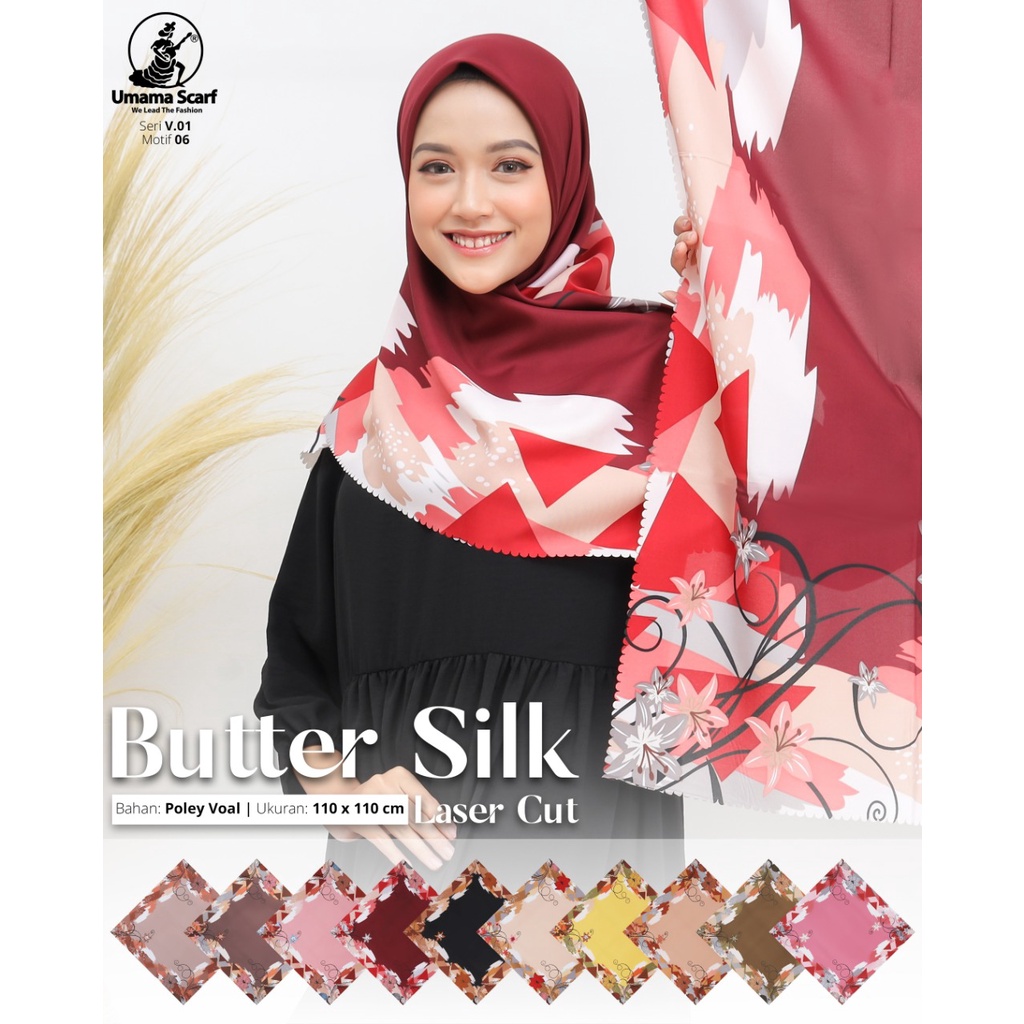 Segiempat Motif Hijab SILK OLIVIA MOTIF UMAMA 110x110 Butter Silk Velvet Motif-Design 6 Butter