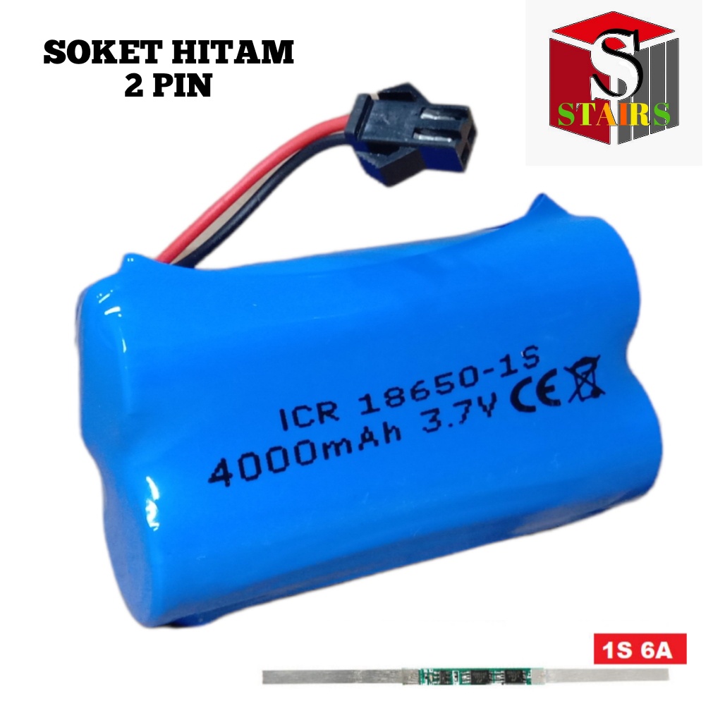 Baterai RC/Remot Control / Baterai Speaker Bluethooth &amp; Elektronik Lainnya 2X 18650-2S 4000mAh 3.7V Protektor BMS 6A Soket Hitam 2 Pin