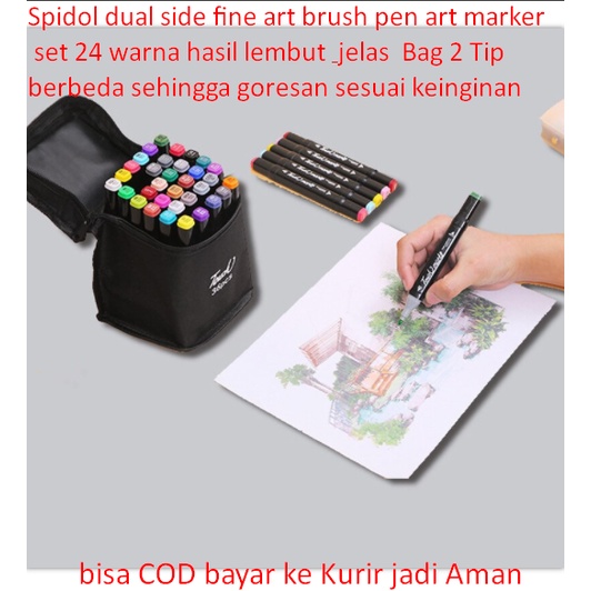 

Spidol dual side fine art brush pen art marker set 24 warna hasil lembut & jelas Bag 2 Tip berbeda sehingga goresan sesuai keinginan